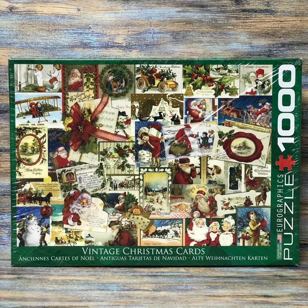 Vintage Eurographics Christmas Cards Santa Claus Snowman Jigsaw 1000 Pc Puzzle